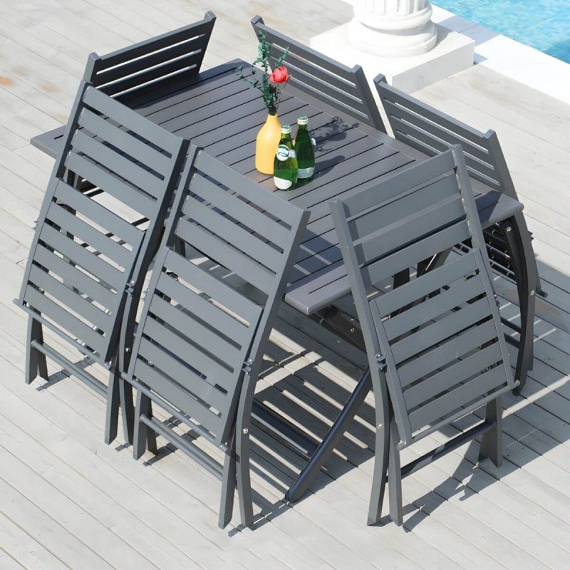 "Metal Modern Folding Patio Dining Set with Strap Back Chairs - Table & Chair(s) 27.6"L x 27.6"W x 28.3"H 4 Black"