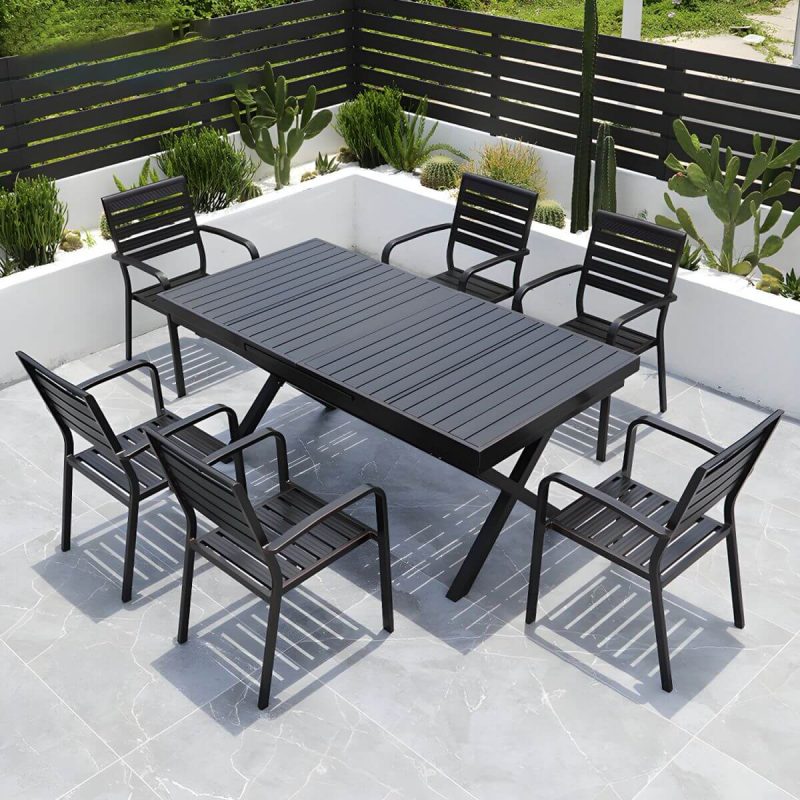 "Aluminum Dining Armchair Stacking Chairs 34.65" High in Black - 8 Piece Set"