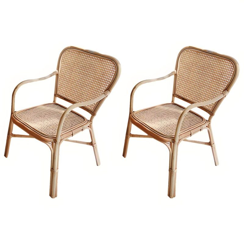"20" Wide Tropical Rattan Dining Armchair Natural Outdoor Chair - Wood Color 2 Piece Set"