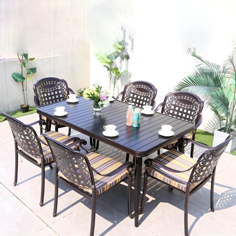 "Modern Brown Patio Dining Set with Upholstered Chairs and Weatherproof Metal Frame - Table & Chair(s) 51.2"L x 35.4"W x 29.5"H 6"