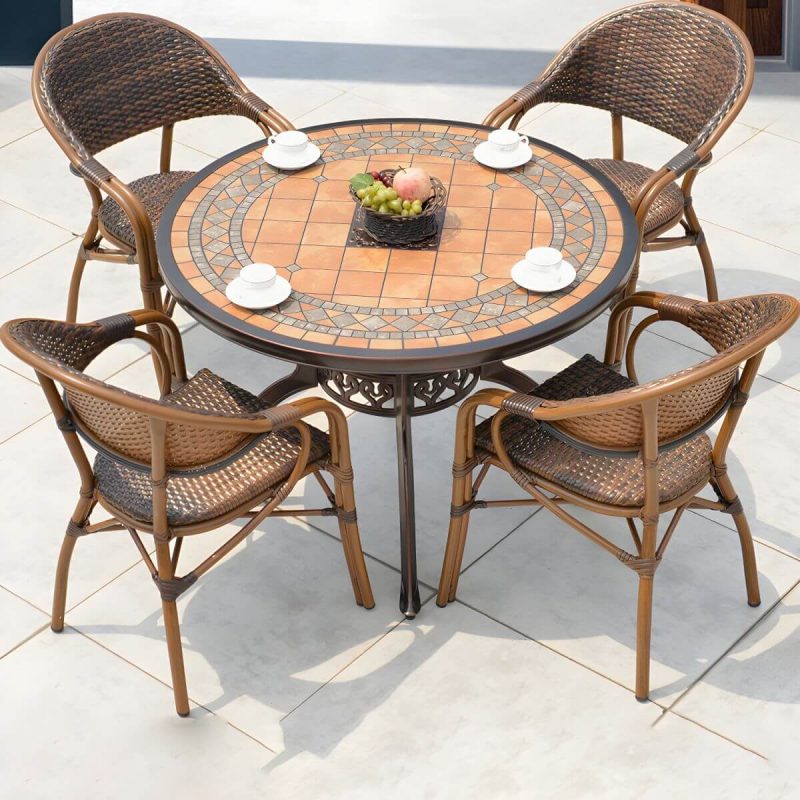 "Traditional Brown Metal Patio Dining Set with Rectangular Table - Table & 4 Chairs 41"L x 41"W x 29"H"