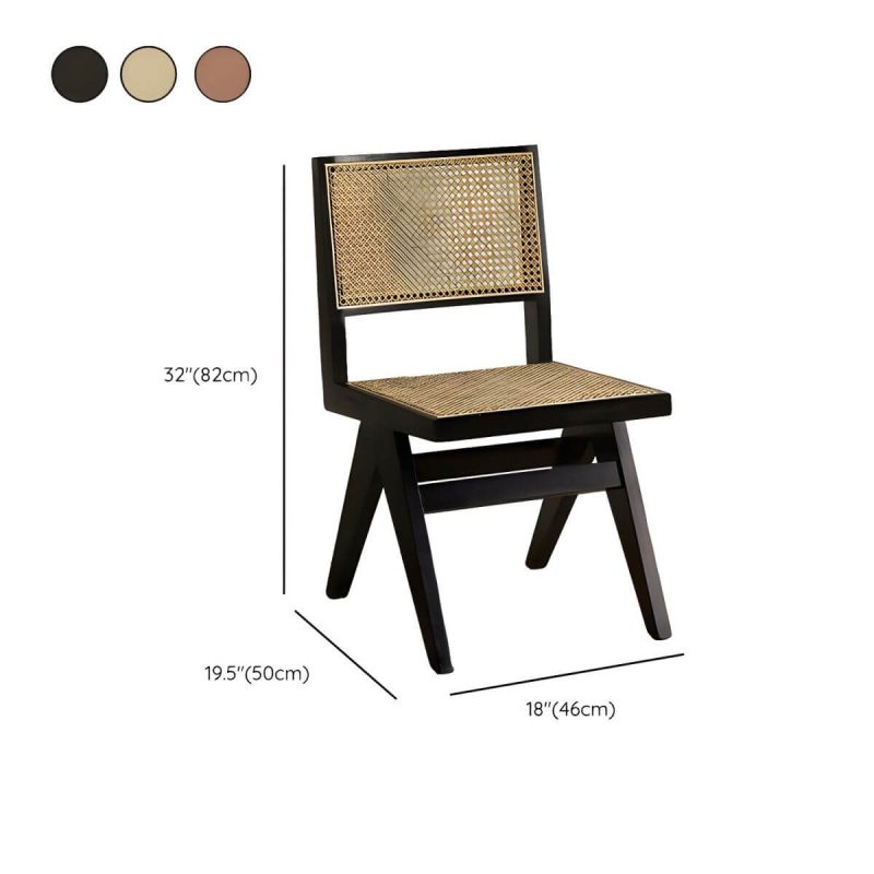 "Dimension of Vine Woven Modern Courtyard Dining Chairs solid Wood Frame for Outdoor - Walnut Armless"