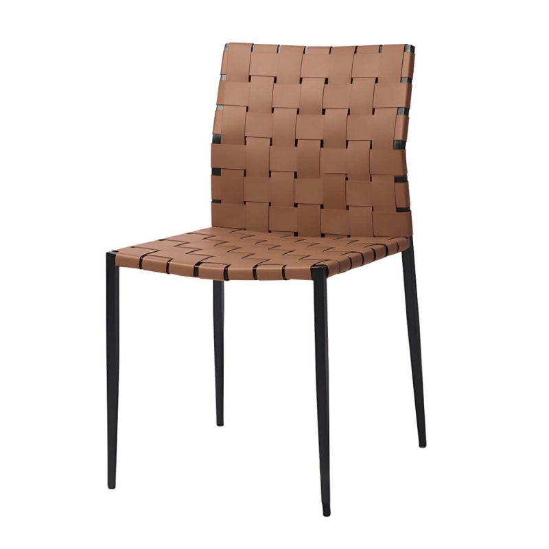 "Tropical Dining Side Chair Metal and Faux Leather Indoor-Outdoor Chair - Coffee 1 Piece"