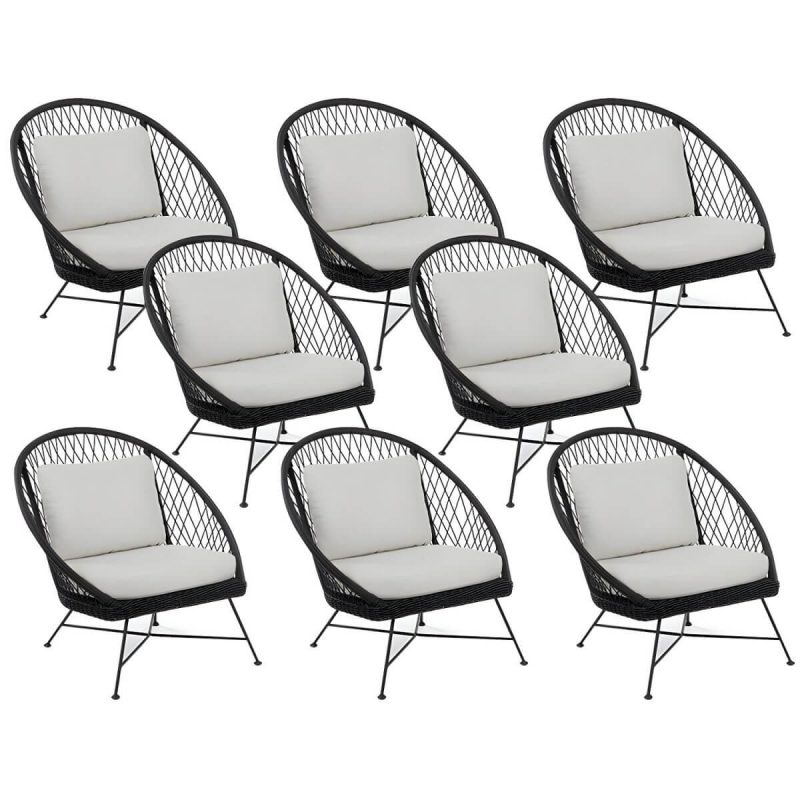 "Tropical Outdoors Dining Chair Rattan Side Chair with Cushion - 27.6"L x 29.5"W x 31.5"H Black 8 Piece Set"