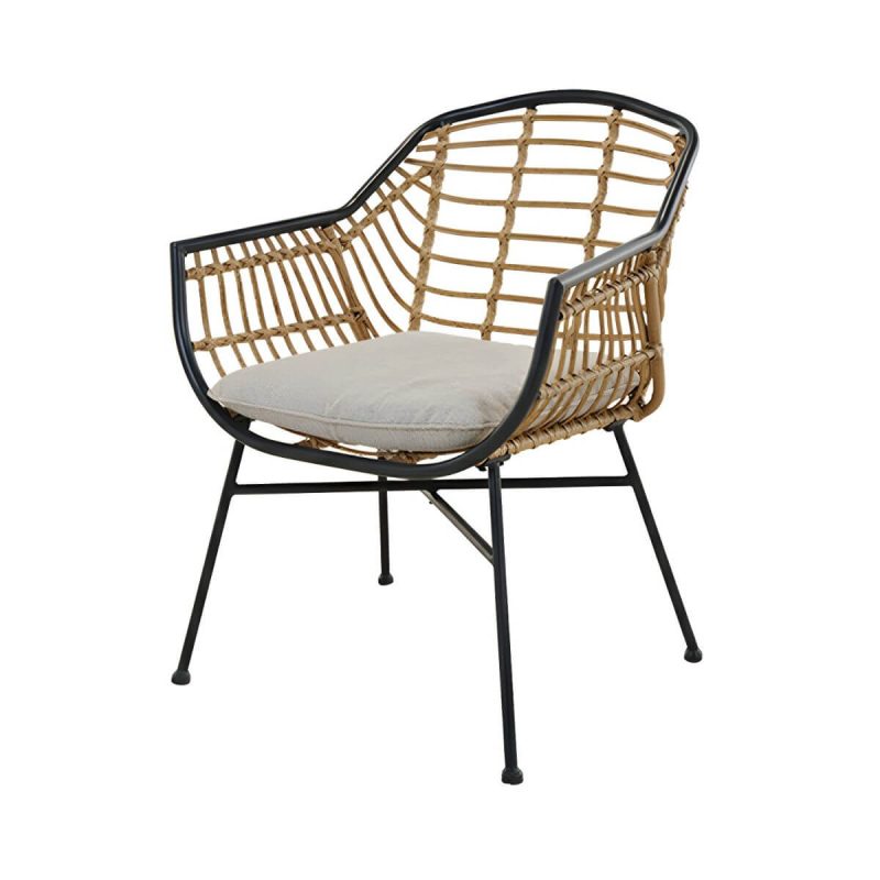 "Black Modern Weatherproof Round Patio Dining Set with Upholstered Chairs - Table & Chair(s) 2"