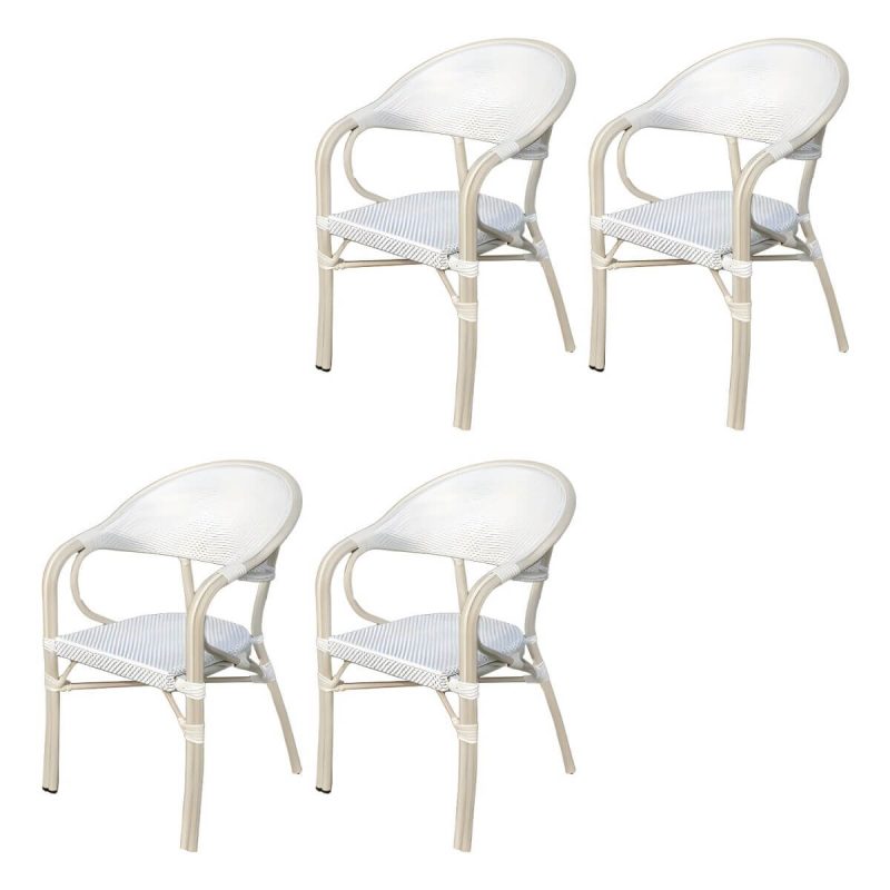 "Traditional Arm Cane Back Dining Chair Stackable for Outdoor - White 4 Piece Set"