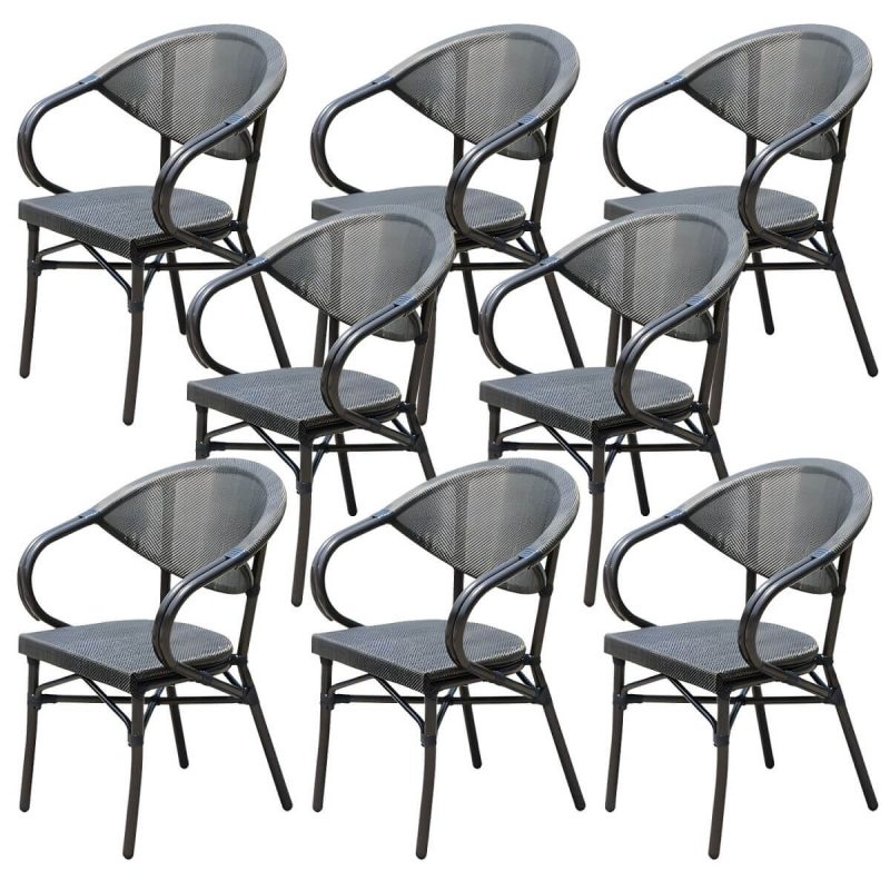 "Modern Style Steel Frame UV and Water Protective Outdoor Dining Chair - 24"L x 22"W x 32"H 8 Piece Set"