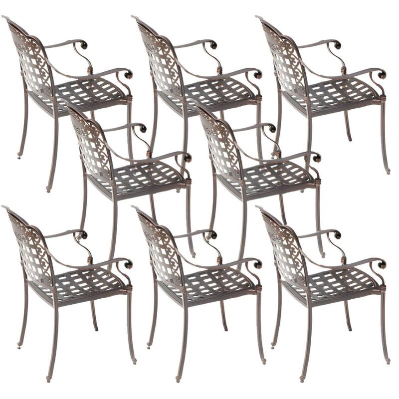 "Traditional Dining Armchair in Bronze With Arm 25.2" Long 35.03" High - 8 Piece Set"