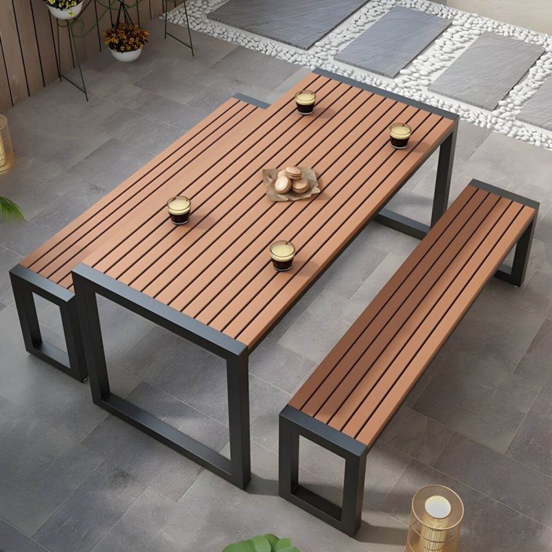 "Modern Wood Patio Dining Table without Umbrella Hole in Natural Finish - Durable and Stylish - Table Only 55.1"L x 27.6"W x 29.5"H White"