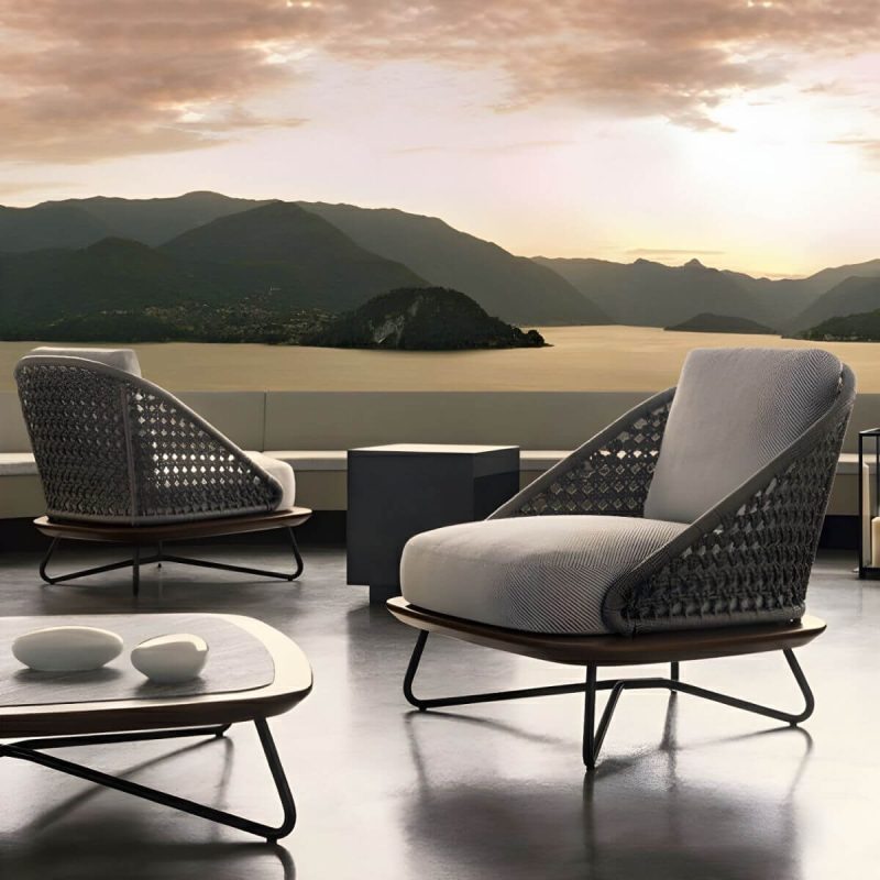 "Brown Upholstered Wicker/Rattan Modern Sofa with UV and Water Resistant Cushions and Pillows - 2-Seater Sofa"