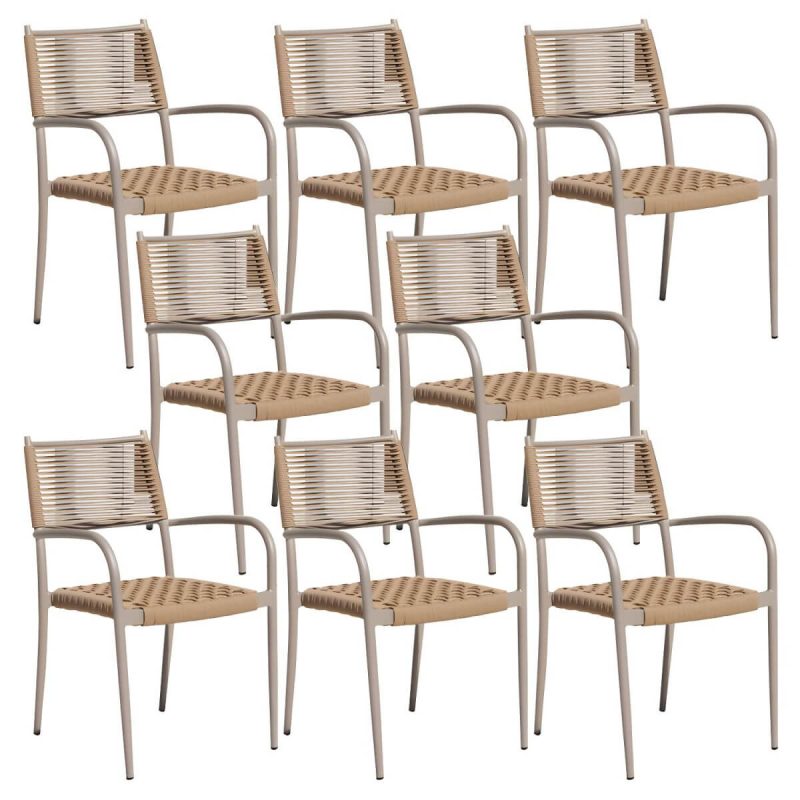 "Aluminum Outdoor Chair Contemporary Arm Chair Outdoor Bistro Chair - PE Woven Rattan 8 Piece Set"