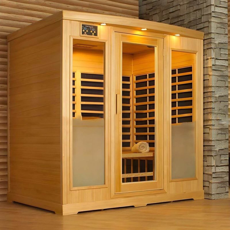 "1 Seat Hemlock FAR Infrared Sauna with LED Lighting, Bluetooth, and Adjustable Temperature - Yellow 35"L x 35"W x 75"H"
