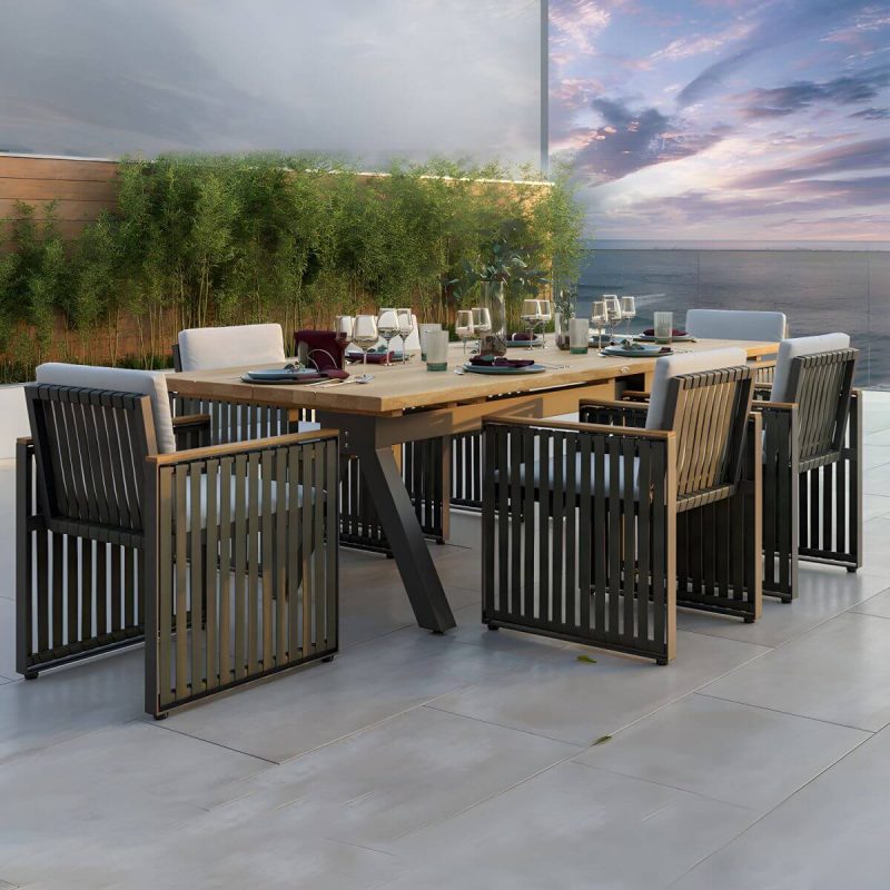 "Boho Patio Dining Table Set 1/5/7/9 Pcs Aluminum Frame Patio Dining Table and Chairs - Table & Chair(s) 78.7"L x 39.4"W x 29.5"H 6 Wood Color"