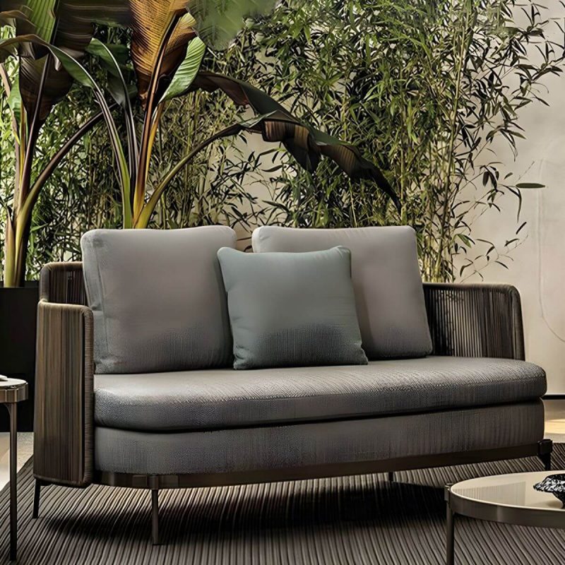 "Waterproof and Durable Brown Metal Modern Sofa with Cushions - 2-Seater Sofa"