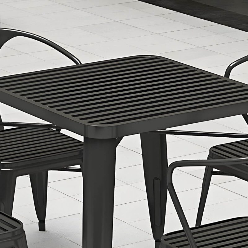 "Contemporary Style Wood Patio Table Rectangle Shape with Metal Legs in White/Black - Table Only 27.6"L x 27.6"W x 29.5"H Black"