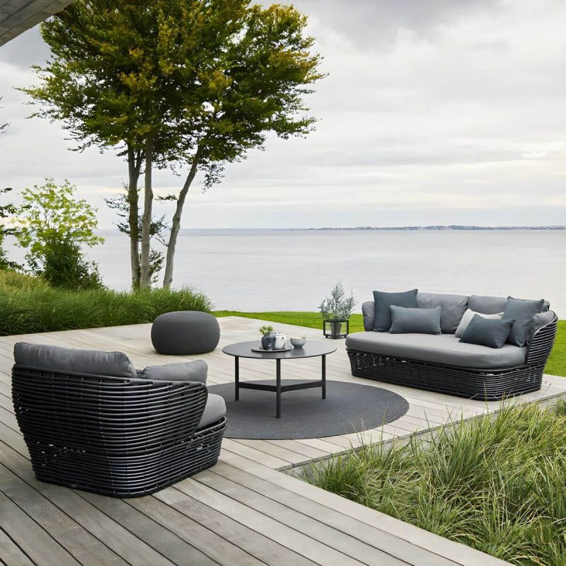 "Modern & Contemporary Outdoor Loveseat Wicker/Rattan Fabric With Cushions - Black 58"L x 31"W x 25"H"