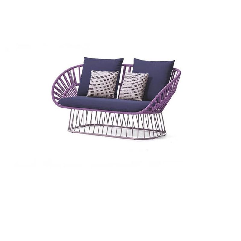 "Casual Purple Alloy Loveseat for 2 with UV Resistant Cushions and Pillow, 2-Seater Sofa"