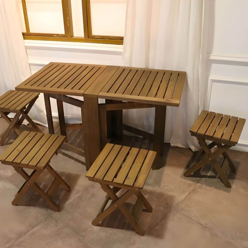 "Modern Foldable Wood Patio Dining Table in Brown without Umbrella Hole for Outdoor Enjoyment - Table Only"