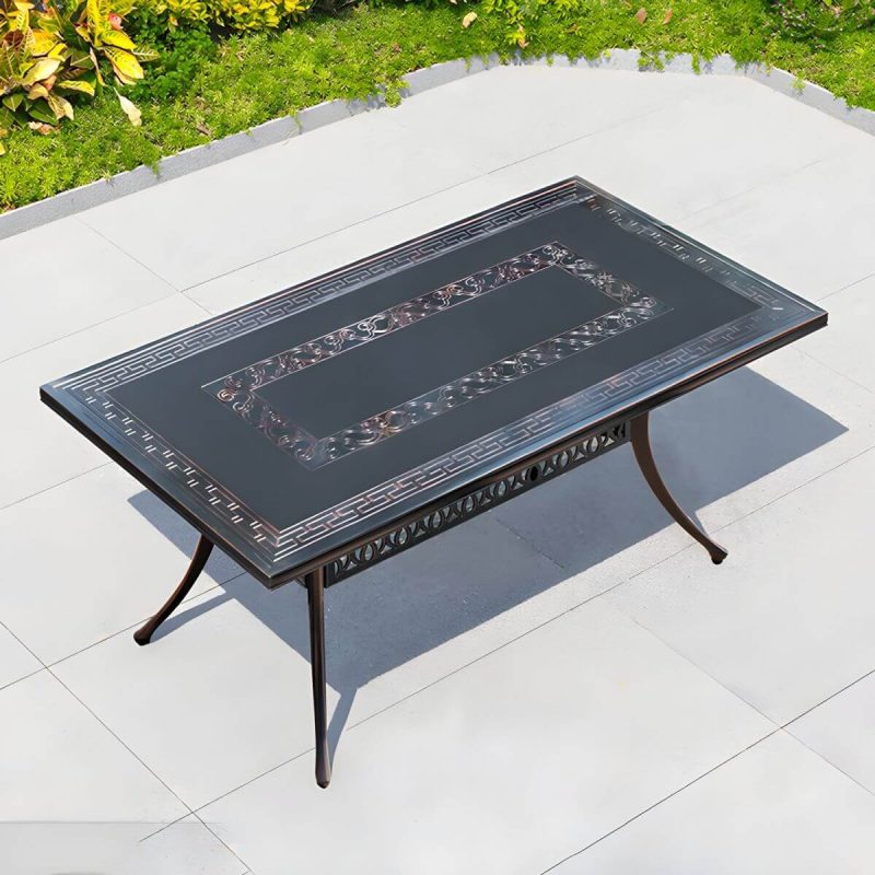 "Weatherproof Mid-Century Modern Brown Metal Rectangular Patio Dining Set - Table 74"L x 39.4"W x 29.5"H"