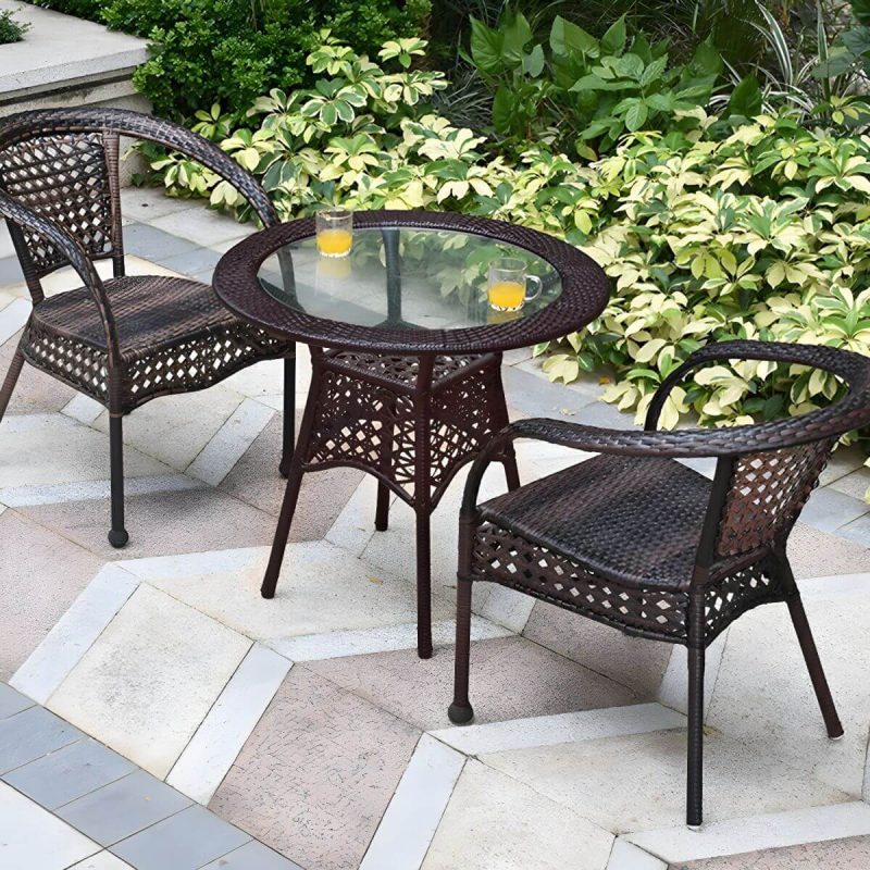 "Modern Stackable Arm Chair with Black Wicker Frame and Back for Outdoor Dining - 4 Piece Set"