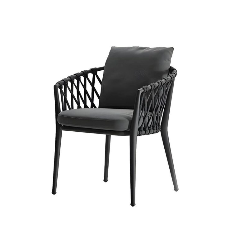 "Modern Gray Metal Arm Chair with Wicker Back and Cushions for Your Patio - 24"L x 24"W x 30"H 6 Piece Set"