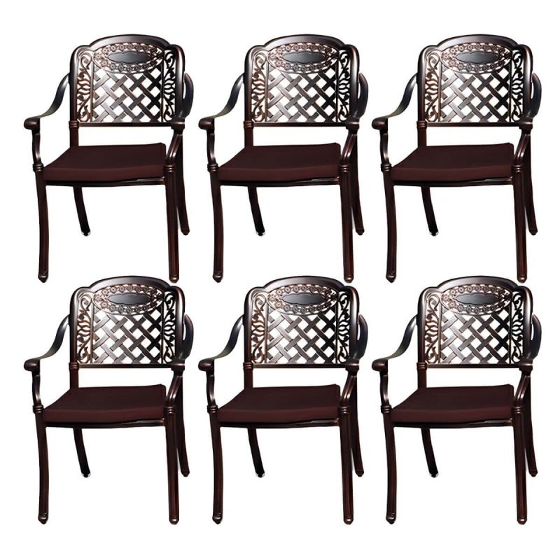 "Copper Metal Arm Chair with Stackable Design and UV Resistant Durability for Traditional Style - 6 Piece Set"