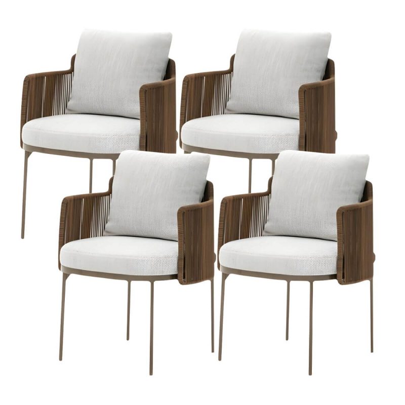 "Patio Dining Chair Tropical Aluminum With Arm Upholstered Faux Rattan - 4 Piece Set 23.5"L x 23"W x 30"H"