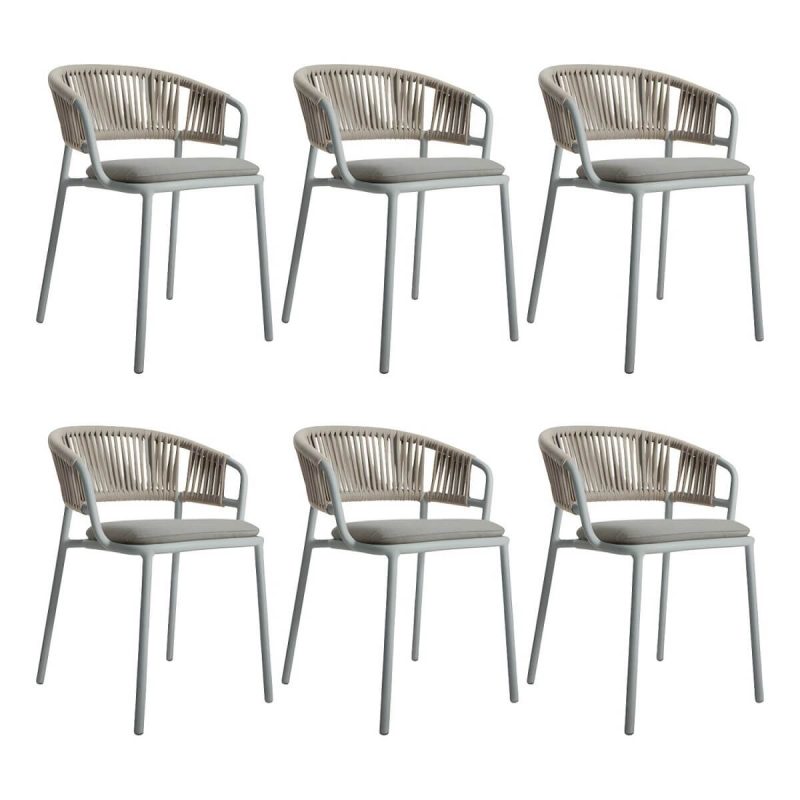 "Modern Light Brown Dining Arm Chair Cane Back for Living Room - Light Gray 6 Piece Set"