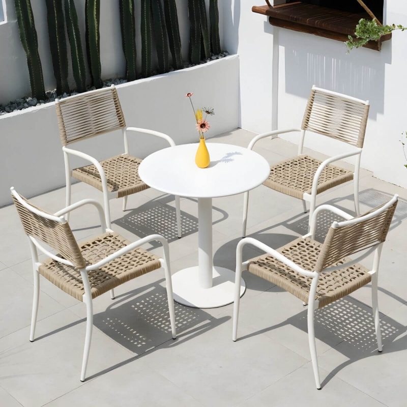 "Contemporary Metal Dining Table Set with White Top for Courtyard - Table & Chair(s) 27.6"L x 27.6"W x 28.3"H 4"