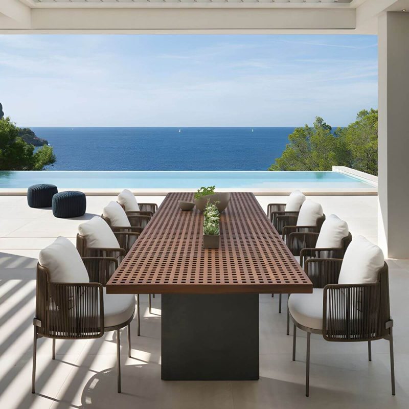 "Solid Wood Top Patio Table Contemporary Rectangle Patio Table - 118"L x 35"W x 29"H Rectangular Table Only"