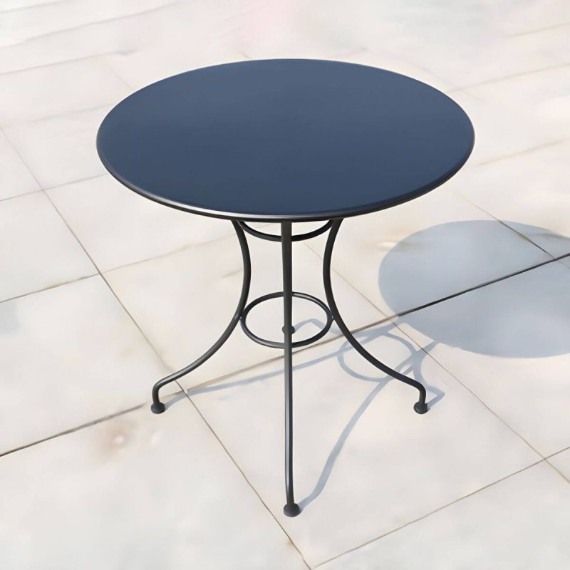 "Industrial Metal Frame Side Table Outdoor Aluminum Patio Table - Table Only Matte Black Round"