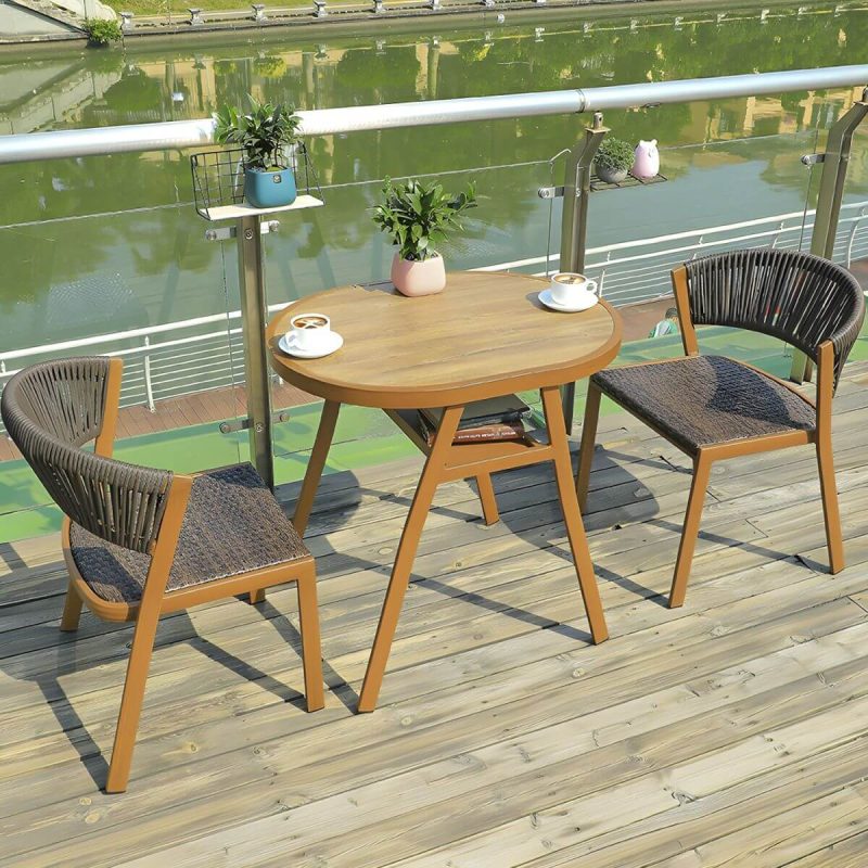 "Oval Metal Patio Table Contemporary Style Water Resistant in Brown - 43"L x 22"W x 29.5"H"
