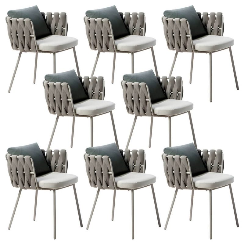 "Tropical Style Patio Chair Metal Antique Finish with Cushions - White 8 Piece Set"