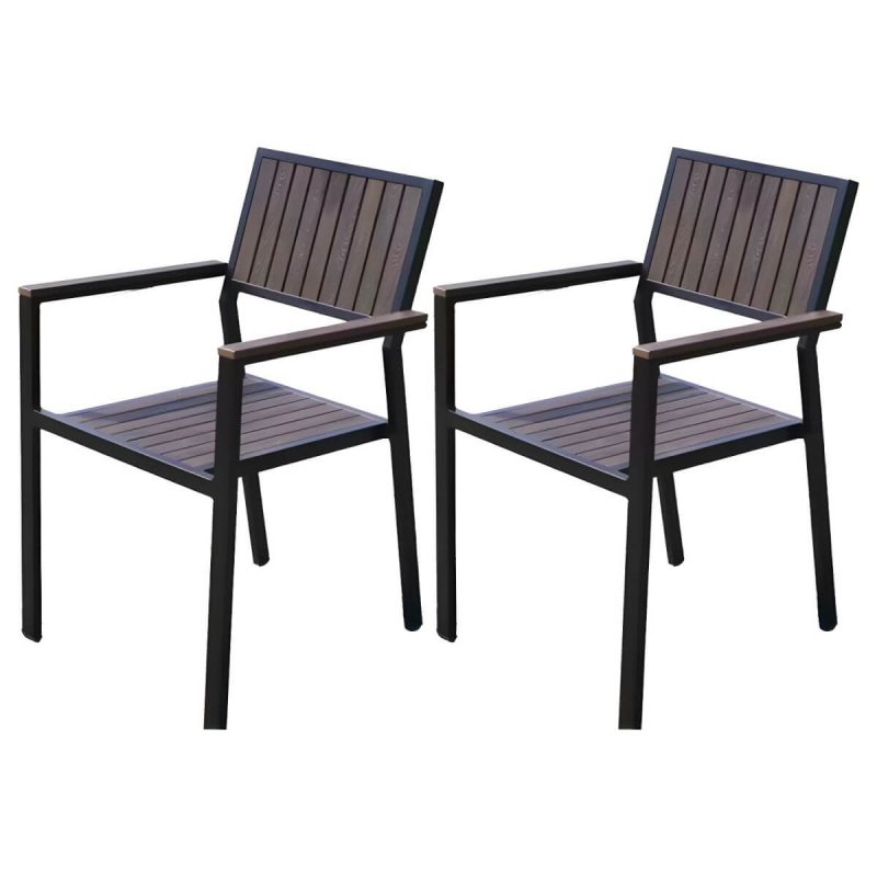 "Traditional Dining Armchair Open Back Outdoors Dining Chairs in Brown - 22"L x 22"W x 33"H 2 Piece Set"