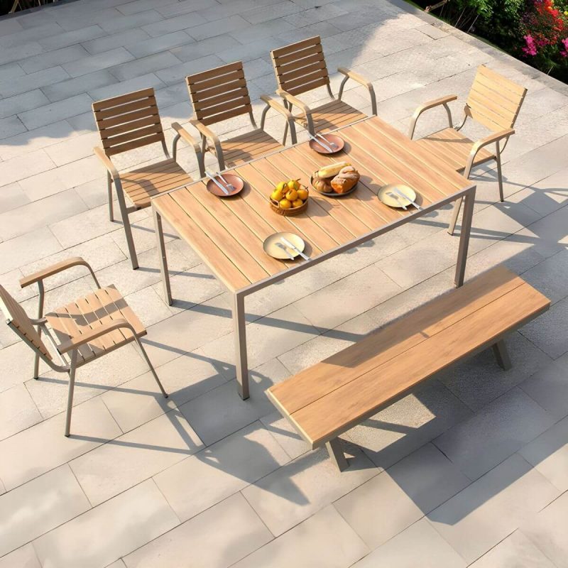 "Contemporary Style Wood Natural Patio Table Rectangle Shape for Outdoor - Table Only 70.9"L x 35.4"W x 29.5"H Brown"