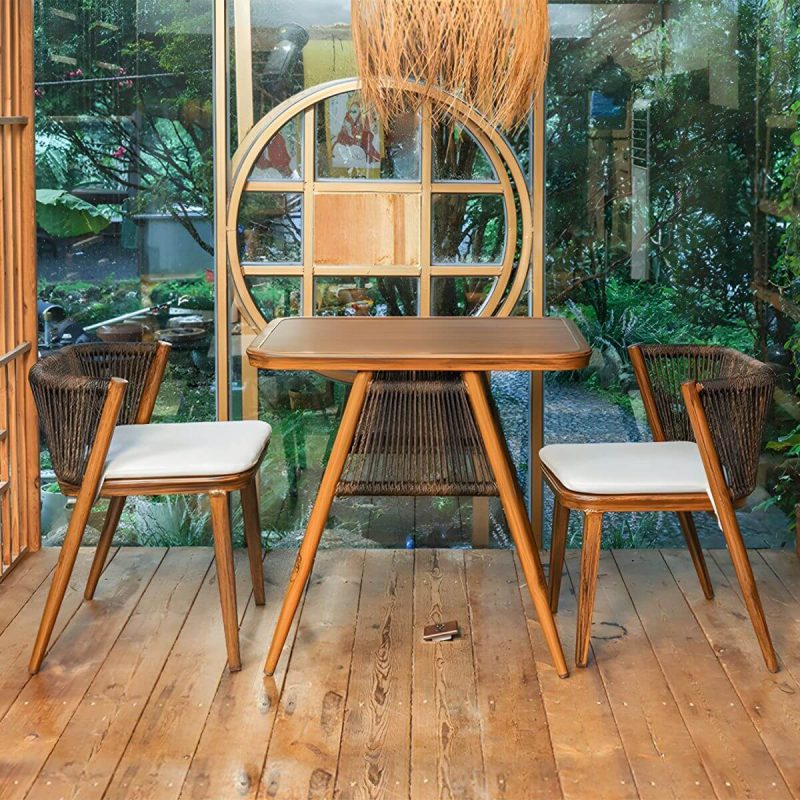 "Modern Rectangle Courtyard Table Yellow Aluminum Frame Outdoor Table - Table Only"