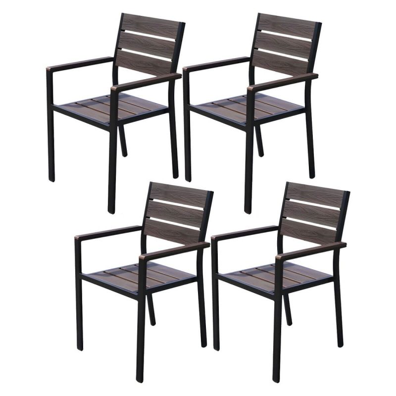 "Traditional Dining Armchair Open Back Outdoors Dining Chairs in Brown - 22"L x 22"W x 33.5"H 4 Piece Set"