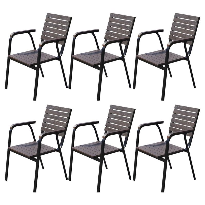 "Traditional Dining Armchair Open Back Outdoors Dining Chairs in Brown - 22"L x 22"W x 34"H 6 Piece Set"