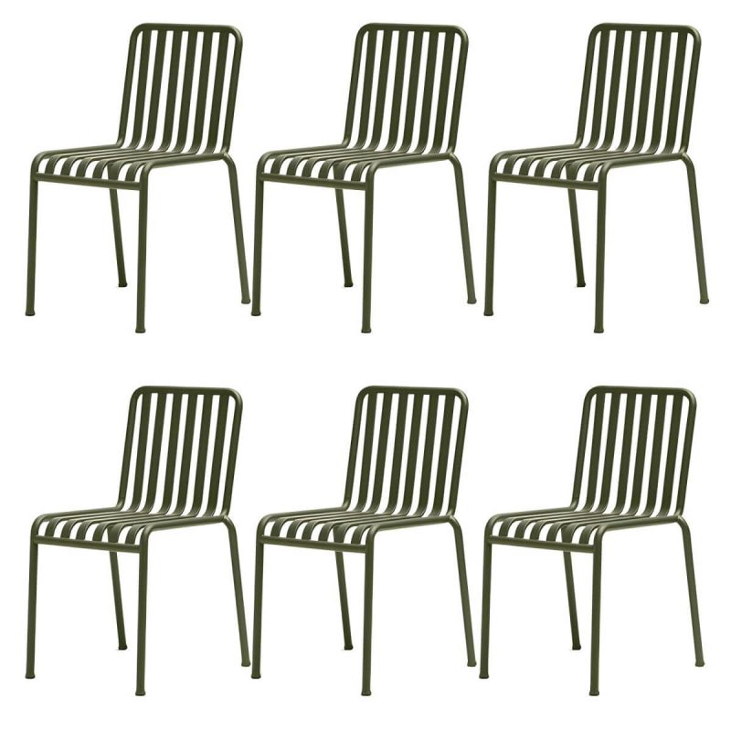 "Industrial Metal Outdoor Bistro Chairs Open Back Dining Chairs in Green - 22"L x 19"W x 31"H 6 Piece Set"