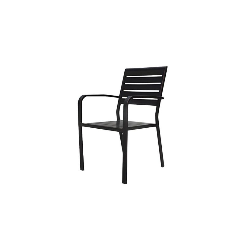 "Aluminum Dining Armchair Stacking Chairs 34.65" High in Black - 8 Piece Set"