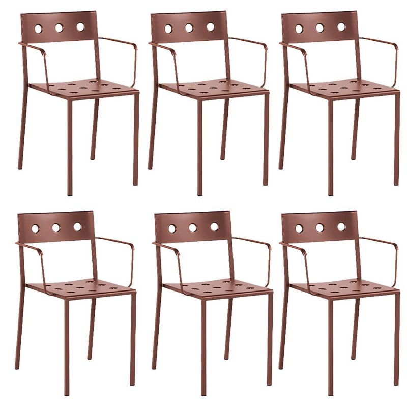 "Industrial Metal Dining Side Chair Open Back Stacking Outdoor Chair - 6 Piece Set With Arms"