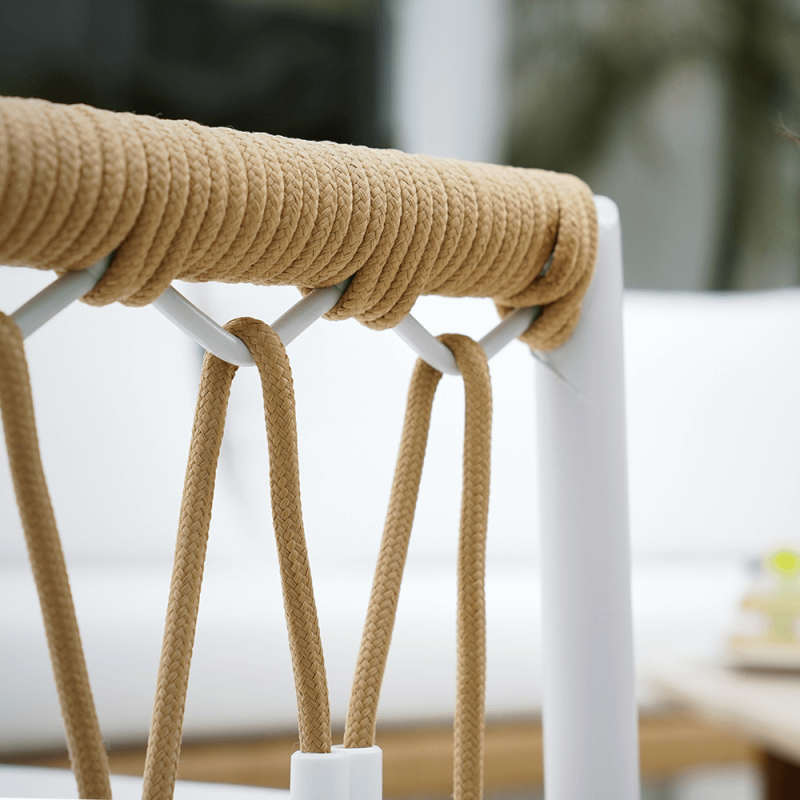 "Ropipe Outdoor Armchair with Hand Woven Rope & White Polyester Cushion"