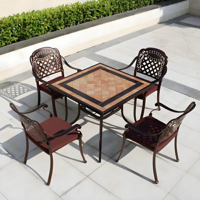 "Copper Metal Arm Chair with Stackable Design and UV Resistant Durability for Traditional Style - 2 Piece Set"