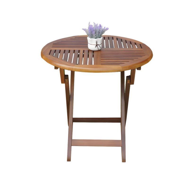 "Brown Patio Table Solid Wood Contemporary Style in Round Shape - 23.6"L x 23.6"W x 22"H Table Only"