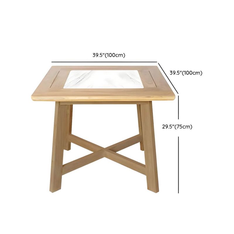 "Dimension of Teak Wood Water Resistant Dining Table Outdoor Solid Wood Patio Table in Brown - Table Only 39.4"L x 39.4"W x 29.5"H"