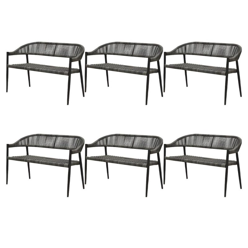 "Contemporary Metal Frame Outdoor Dining Chair Set in Black with Arms - 47"L x 23"W x 31"H 6 Piece Set"