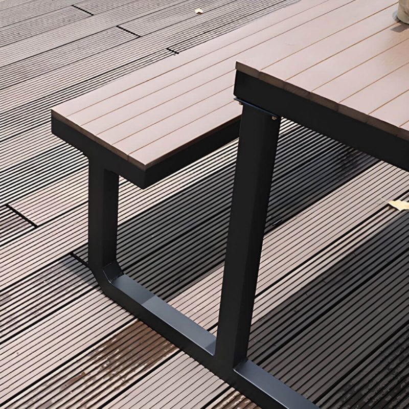 "Contemporary Brown Rectangle Picnic Table UV Resistant Picnic Table - Table with Umbrella 47.2"L x 23.6"W x 27.6"H Umbrella Hole Included Steel Table Only"