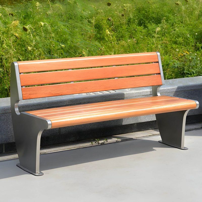 "Modern Style Wooden Industrial Bench with Brown Seat Surface and Metal Double Base - Silver 71"L x 18"W x 17"H"