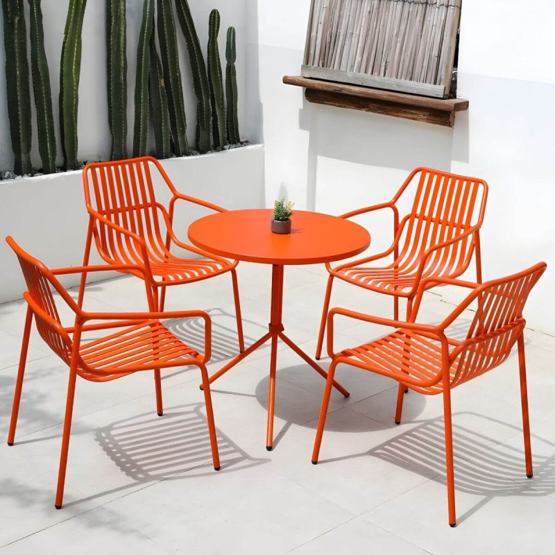 "Contemporary Round/Square Bistro Table Aluminum Water Resistant Patio Table - Yellow Round Table Only"