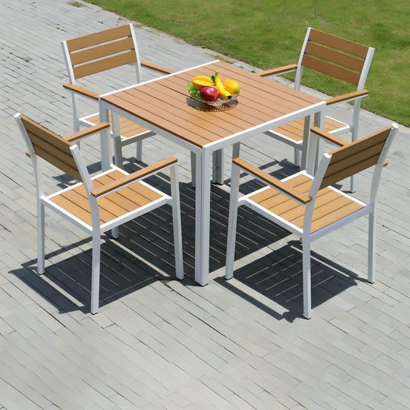 "Contemporary White Dining Table Set with Chairs for Courtyard - Table & Chair(s) 33.5"L x 33.5"W x 29.5"H 4"